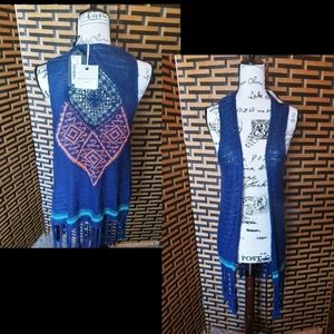 Blu Pepper Bohemian Cardigan Vest Shrug Sweater with Tassel Fringe Sz: S